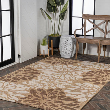 Zinnia Modern Floral Textured Weave Indoor/outdoor Area Rug